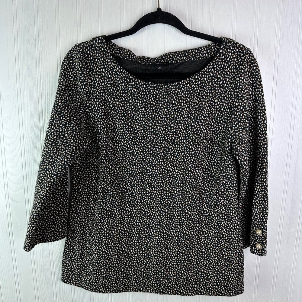 Talbots‎ Women's Blouse Size Medium Black with white and tan dots